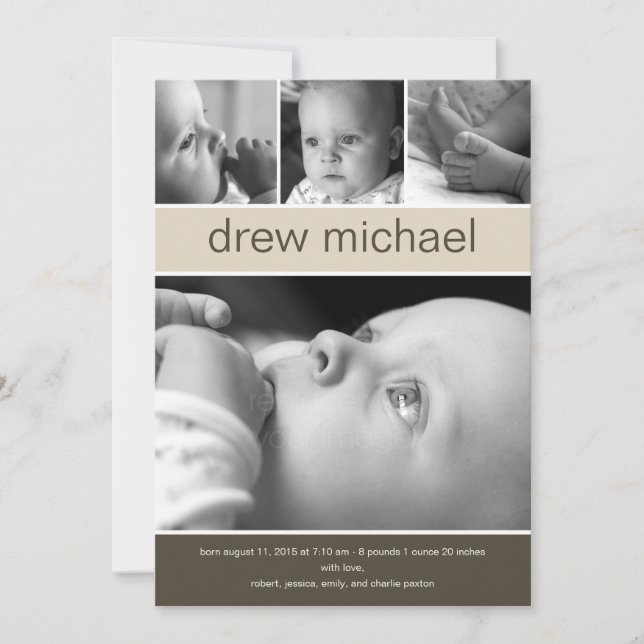 Classic Collage Baby Photo Birth Announcement (Front)