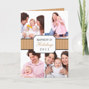 Classic collage brown striped band Christmas photo Holiday Card