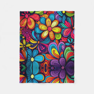 CLASSIC COLORFUL DOODLE FLOWERS ART DESIGN    FLEECE BLANKET