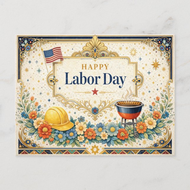 Classic Colorful Happy Labor Day Holiday Postcard (Front)