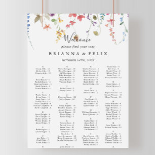 Classic Colourful Floral Alphabetical Seating Char Poster