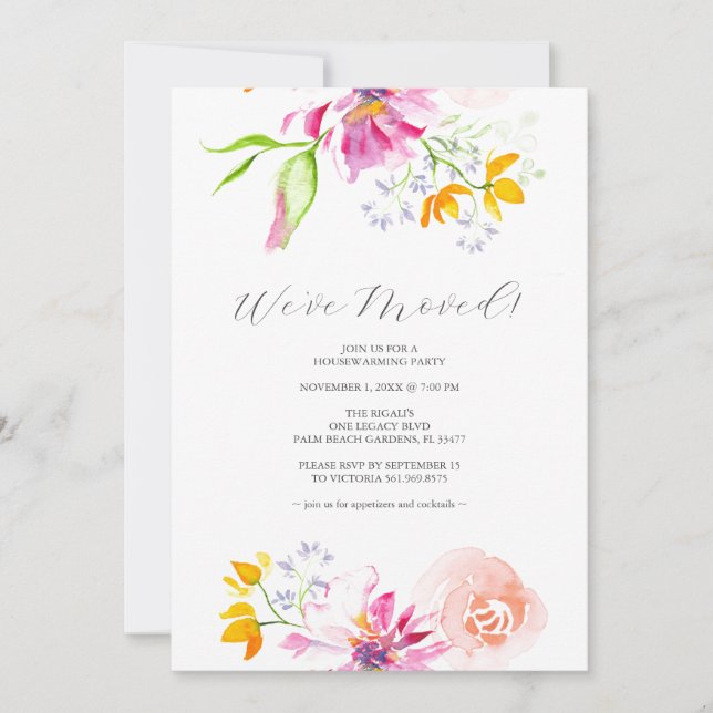 Classic Colourful Flowers Housewarming Party  Invitation (Front)