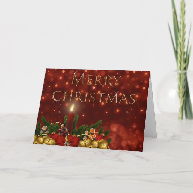 Classic Colourful Red Green Gold Christmas Motif Holiday Card (Front)