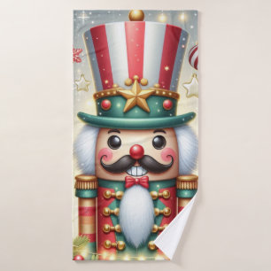 Classic, colourful, whimsical Christmas nutcracker Bath Towel