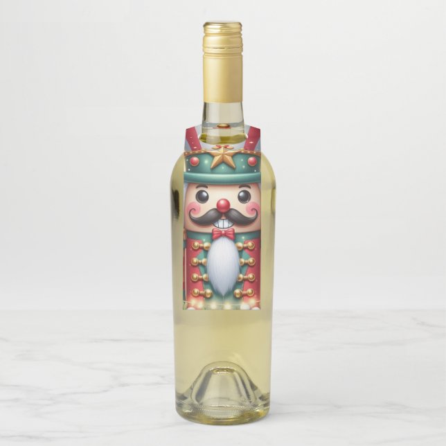Classic, colourful, whimsical Christmas nutcracker Bottle Tag (On Bottle)