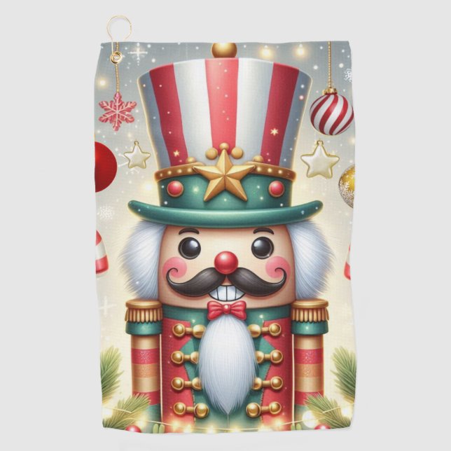 Classic, colourful, whimsical Christmas nutcracker Golf Towel (Front)