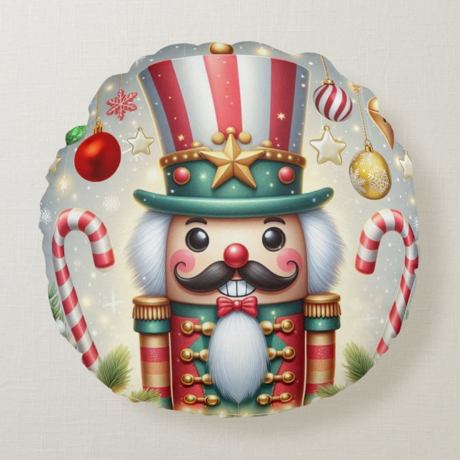 Classic, colourful, whimsical Christmas nutcracker Round Cushion (Front)