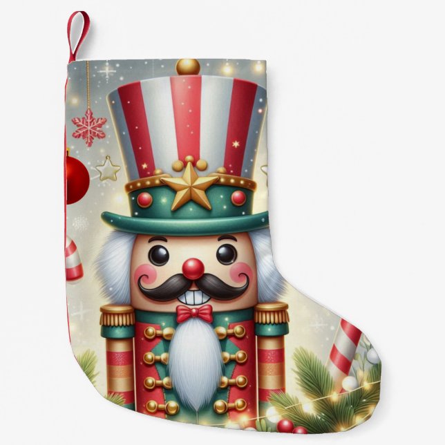 Classic, colourful, whimsical Christmas nutcracker Small Christmas Stocking (Front)