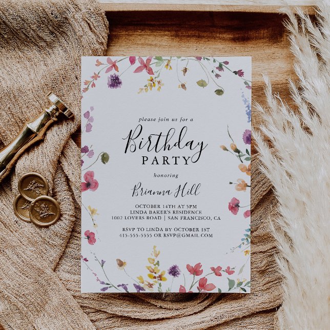 Classic Colourful Wild Floral Birthday Party Invitation (Creator Uploaded)