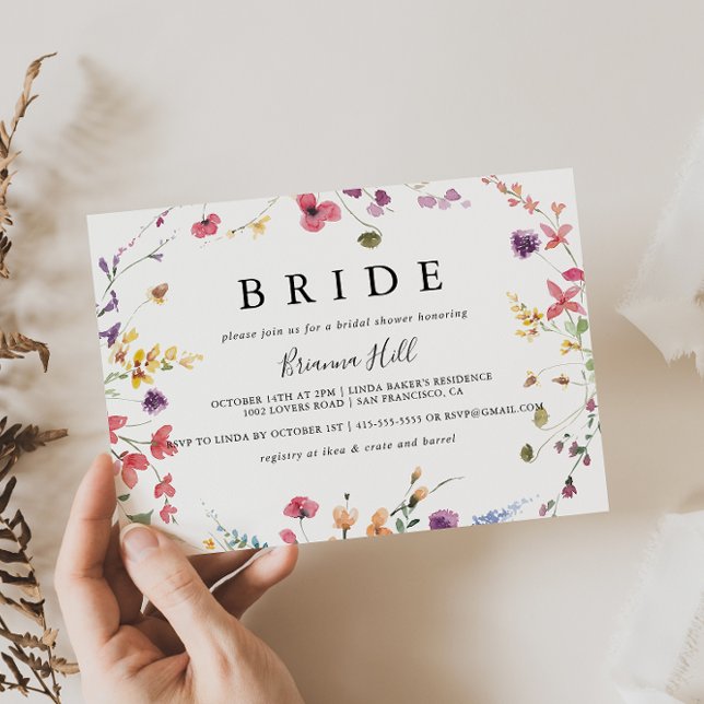 Classic Colourful Wild Floral Bride Bridal Shower Invitation (Creator Uploaded)