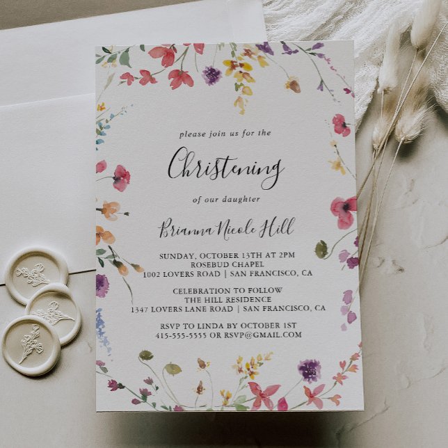 Classic Colourful Wild Floral Christening  Invitation (Creator Uploaded)