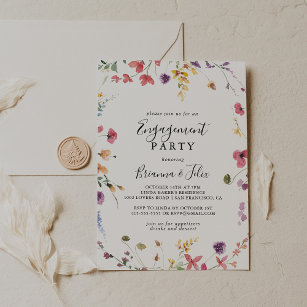 Classic Colourful Wild Floral Engagement Party  Invitation