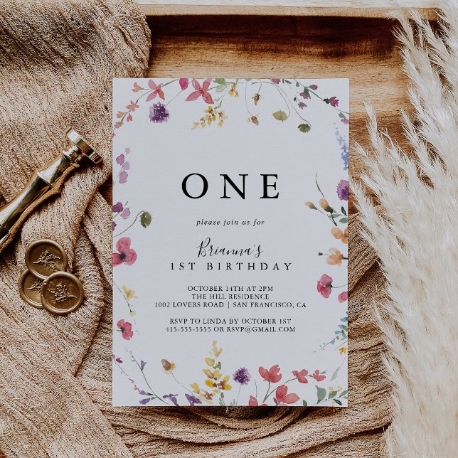 Classic Colourful Wild Floral First Birthday Party Invitation (Creator Uploaded)