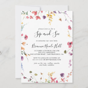Classic Colourful Wild Floral Sip and See  Invitation