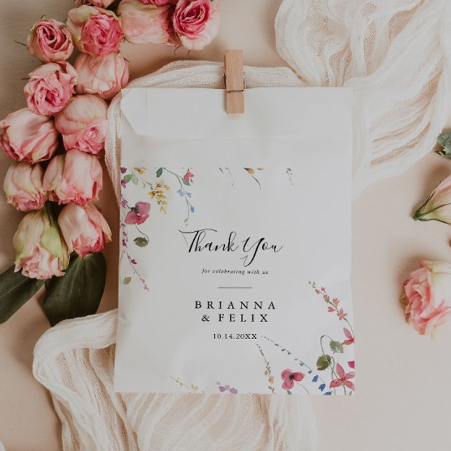 Classic Colourful Wild Floral Thank You Wedding Favour Bags (Creator Uploaded)