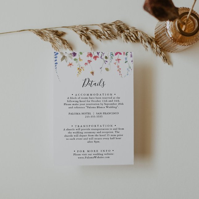 Classic Colourful Wild Floral Wedding Details  Enclosure Card (Creator Uploaded)