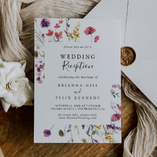 Classic Colourful Wild Floral Wedding Reception  Invitation