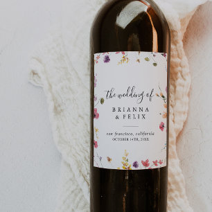 Classic Colourful Wild Floral Wedding Wine Label