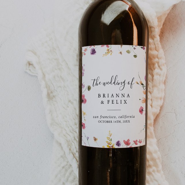Classic Colourful Wild Floral Wedding  Wine Label (Creator Uploaded)