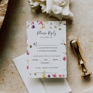 Classic Colourful Wild Wedding Menu Choice RSVP
