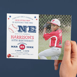 Classic Cool Baseball Kids Photo Birthday Invitation