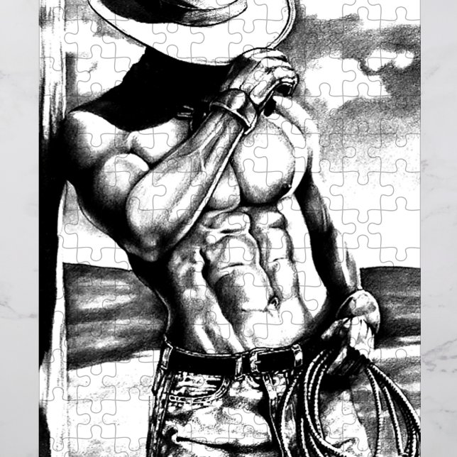 Classic Cool Hand-drawn Western Cowboy Art Jigsaw Puzzle (Select a size and difficulty level (number of pieces) according to your preference.)