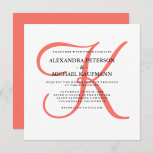 Classic Coral Monogram Wedding Invitation