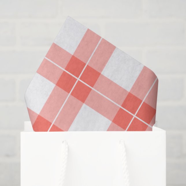 Classic Coral Orange and White Plaid Pattern Tissue Paper (Gift Bag)