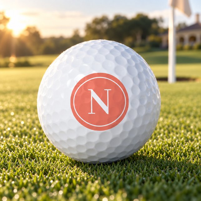 Classic Coral Round Monogram Initial Golf Balls (Creator Uploaded)