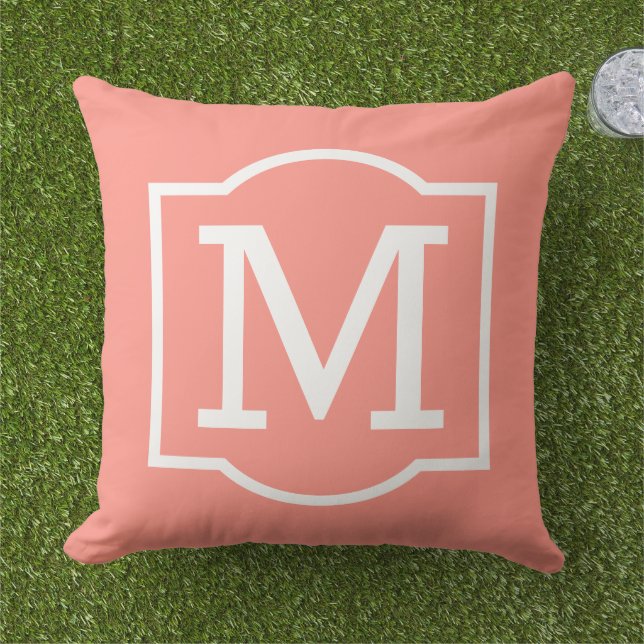 Classic Coral White Bracket Monogram Cushion (Grass)