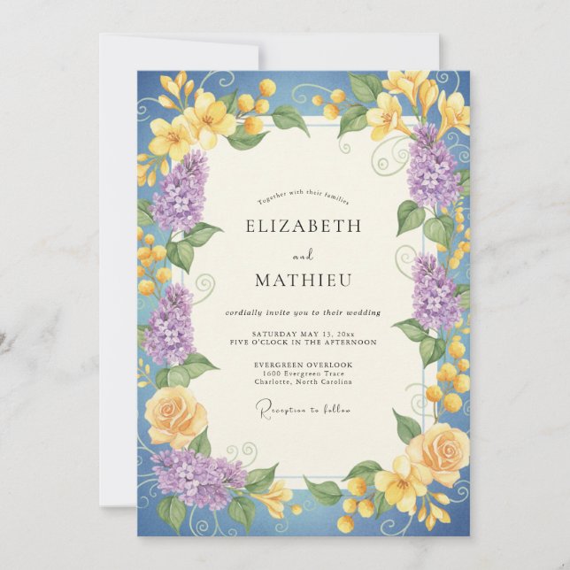 Classic Cornflower Yellow Wreath Wedding Invitation (Front)