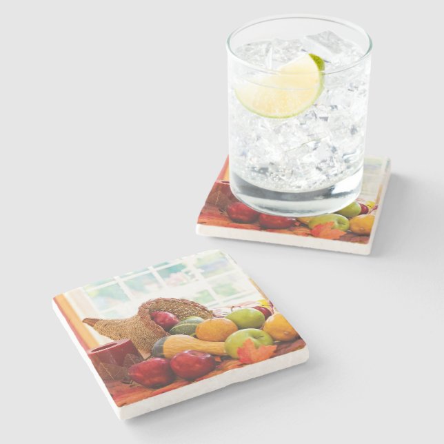 Classic Cornucopia Harvest Table Stone Coaster (Side)