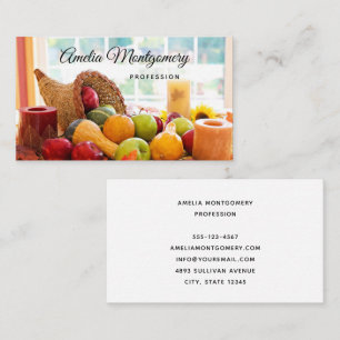 Classic Cornucopia Harvest Table Thanksgiving Business Card