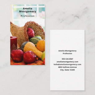 Classic Cornucopia Harvest Table Thanksgiving Business Card