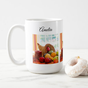 Classic Cornucopia Harvest Table Thanksgiving Coffee Mug