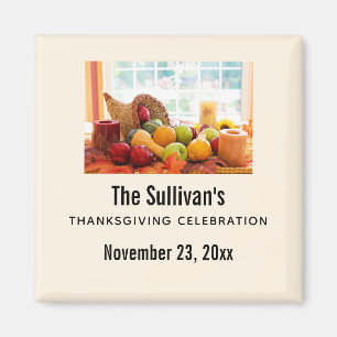 Classic Cornucopia Harvest Table Thanksgiving Date Magnet