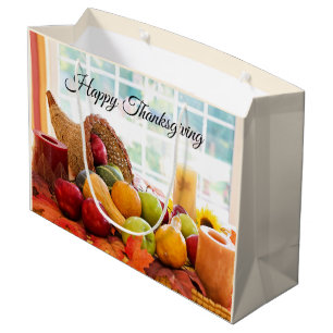 Classic Cornucopia Harvest Table Thanksgiving Large Gift Bag