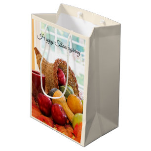 Classic Cornucopia Harvest Table Thanksgiving Medium Gift Bag
