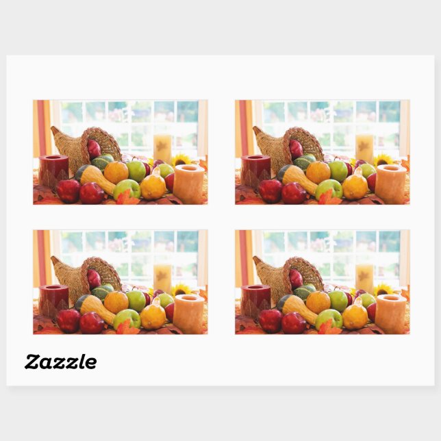 Classic Cornucopia Harvest Table Thanksgiving Rectangular Sticker (Sheet)