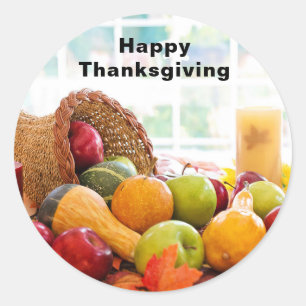 Classic Cornucopia Harvest Table Thanksgiving Round Sticker
