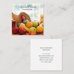 Classic Cornucopia Harvest Table Thanksgiving Square Business Card