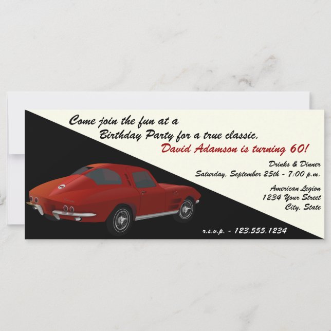 Classic Corvette Birthday Party Invitation (Front)