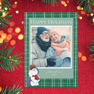 Classic Cosy Green Plaid Cute Dog Simple Family Holiday Card