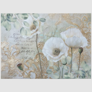 Classic Country Chic White Poppies & Eucalyptus Tissue Paper