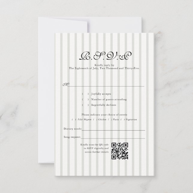 Classic Country Club Stripe QR Code Wedding RSVP Card (Front)