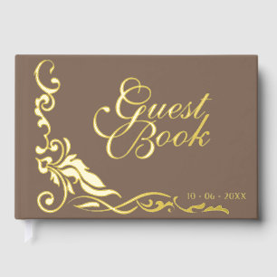 Classic Couple Initials Floral Filigrain Gold Guest Book