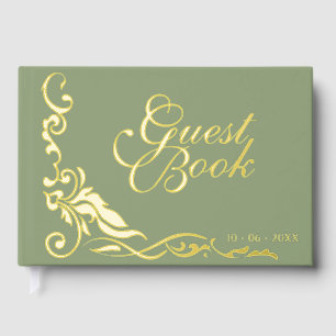 Classic Couple Initials Floral Filigrain Gold Guest Book