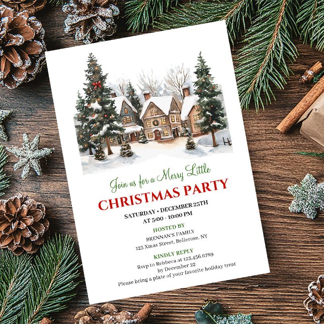 Classic cozy holiday scene Christmas party invite (Classic cozy holiday scene Christmas party invite)