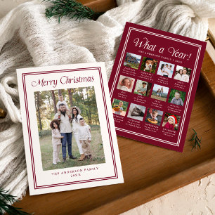 Classic Cranberry Border Year in Review Photo Holiday Card