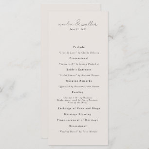 Classic Cream and Charcoal Grey Wedding Program Menu